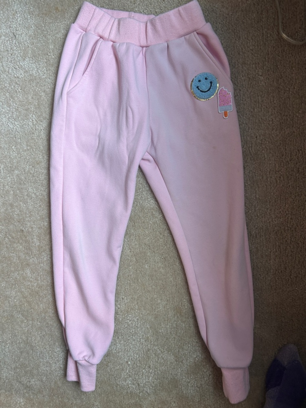 Lola + The Boys Light Pink Jogger Sweatpants with Smiley & Popsicle Patches